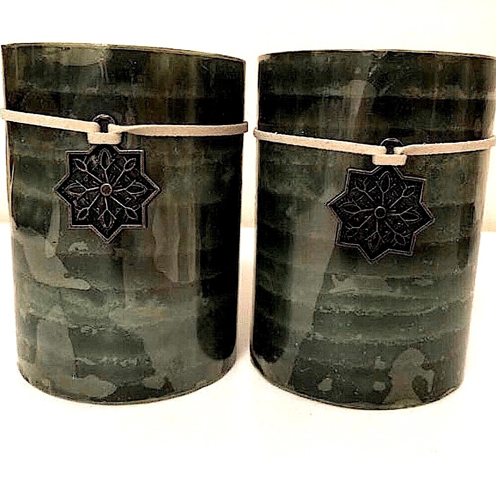 NEW! 2 Green Unscented Decorative 4" Pillar Candles